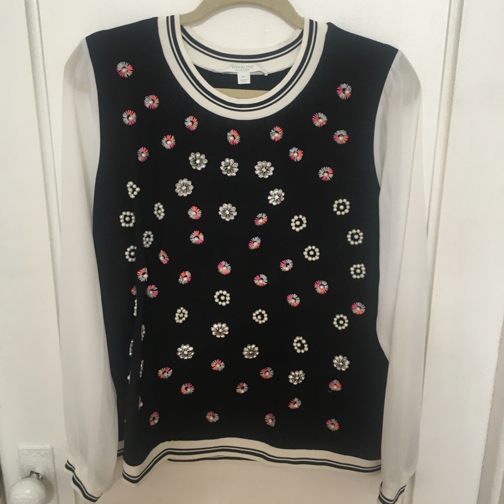 PIPERLIME Black Crewneck Sweater with Embellishments *Brand New Condition*